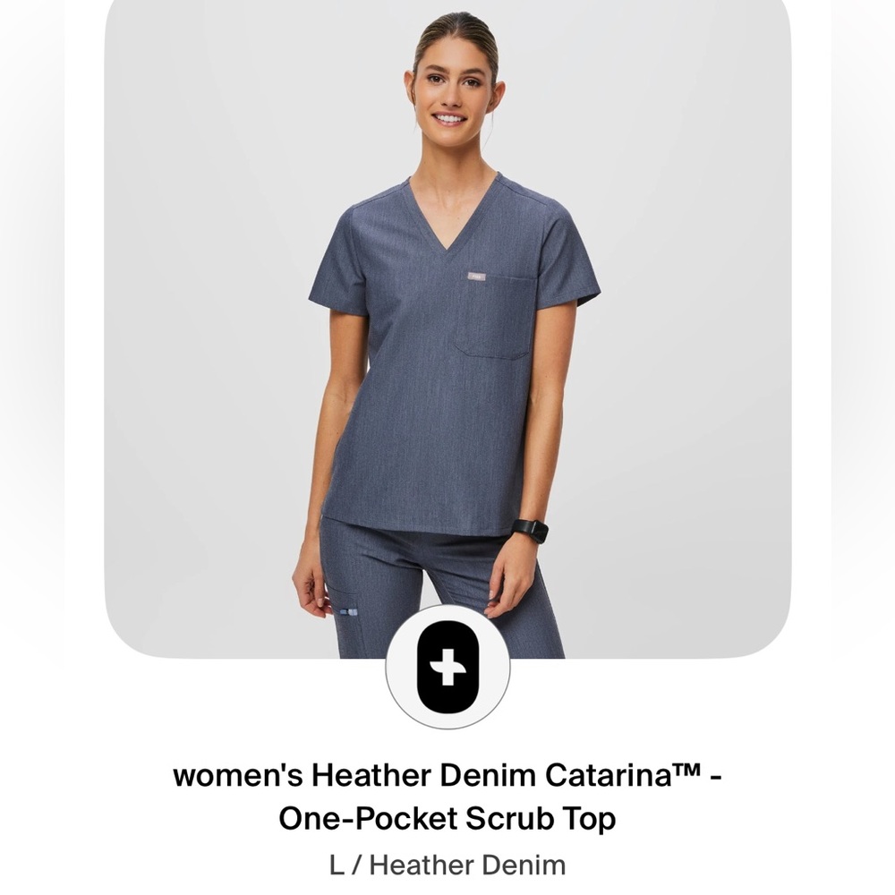 Figs Catarina Scrub Top Heather Denim Size L